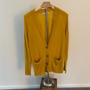 LOFT Yellow Knit Cardigan Sweater V-Neck